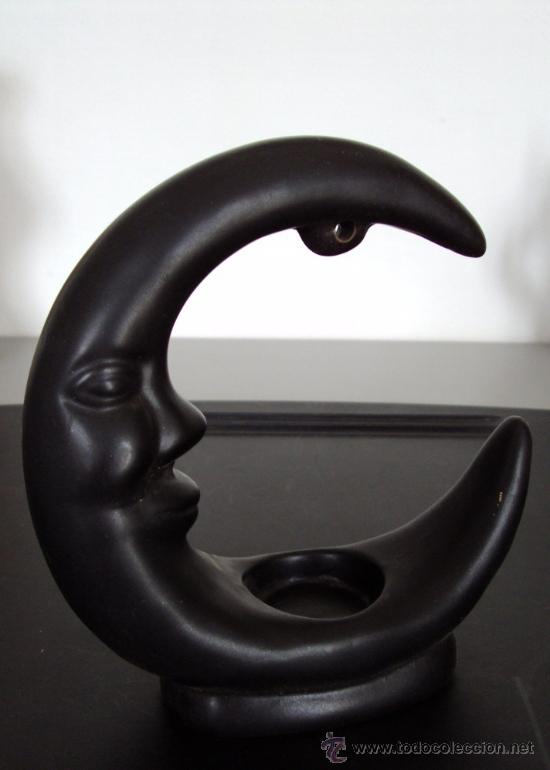 Vintage: Figura portavelas Luna negro 16cmx 17cm