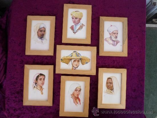 Vintage: 7 CUADROS CON IMAGENES DE PERSONAJES DE MARRUECOS DEL NORTE Y DEL SUR. MEDIDAS:  MARCOS 17,5X12,5CM.