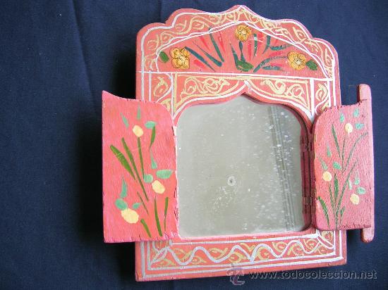 Vintage: TRIPTICO CON ESPEJO PINTADO AL OLEO - Foto 2