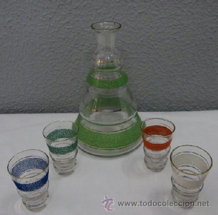 Vintage: BOTELLA LICORERA CON CUATRO VASOS - ART DECO - Foto 1