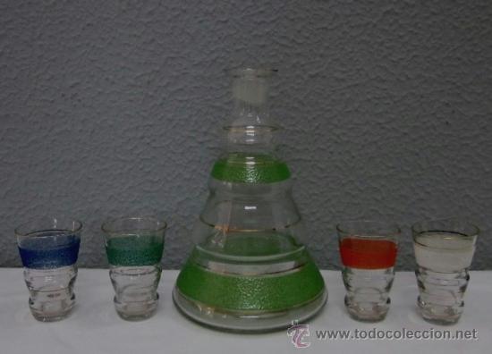Vintage: BOTELLA LICORERA CON CUATRO VASOS - ART DECO - Foto 2