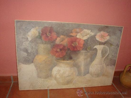 Vintage: Cuadro jarrones con flores decorativo - Foto 1