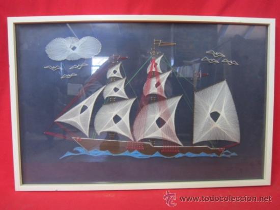 Vintage: Barco. Cuadro vintage realizado con hilos y clavos.
