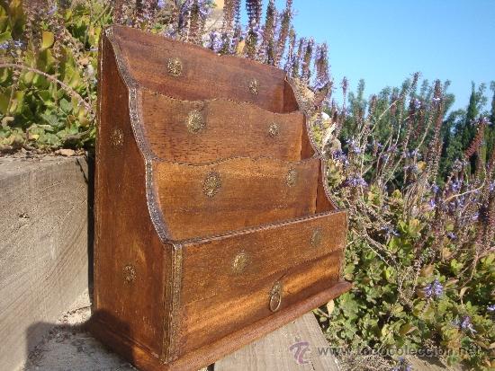 Vintage: porta-carta antiguo de madera - Foto 1