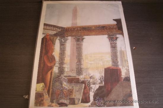 Vintage: DIBUJO DE PAISAJE DEL ANTIGUO EGIPTO SOBRE TABLA DE MADERA - PRECINTADO EN PL&Aacute;STICO -
