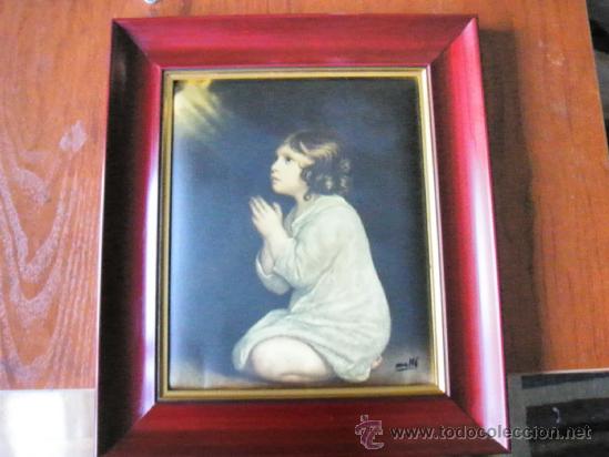 Vintage: CUADRO DE TELA NI&Ntilde;O REZANDO - Foto 1
