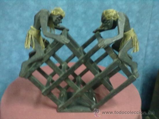 Vintage: BOTELLERO VINTAGE EN MADERA CON 2 FIGURAS AFRICANAS