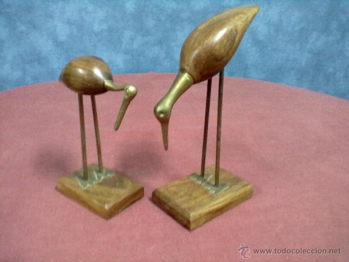 Vintage: AVES ZANCUDAS EN BRONCE Y MADERA - Foto 1