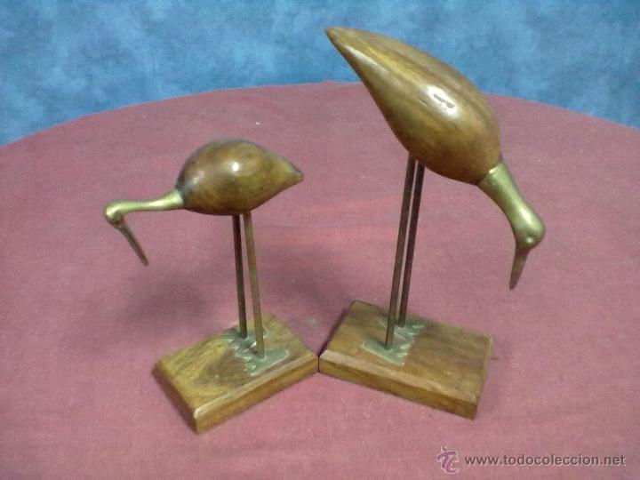 Vintage: AVES ZANCUDAS EN BRONCE Y MADERA - Foto 2