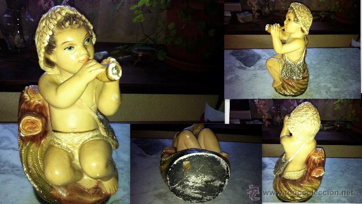 Vintage: Figura de escayola ni&ntilde;o pastor mide de alto 27 cm