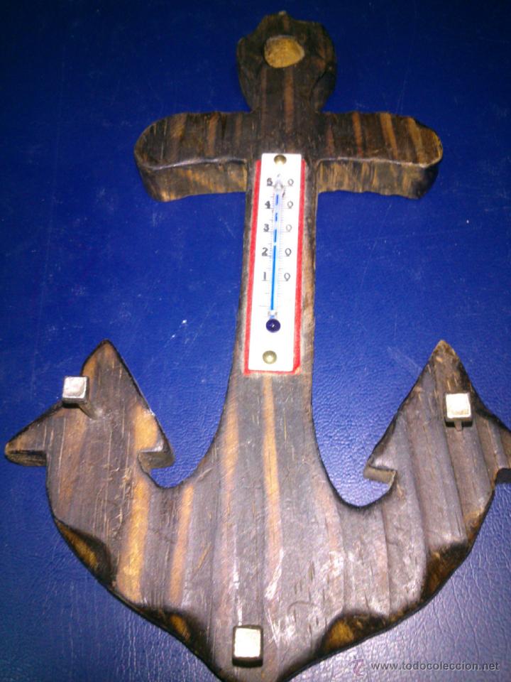 Vintage: COLGADOR FORMA DE ANCLA EN MADERA,CON TERMOMETRO - Foto 1