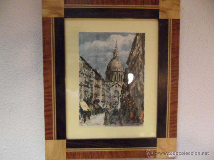 Vintage: CUADRO -CALLE ULICO ALFONSO-MARCO DE NOGAL Y TARACEA CON MADERAS NOBLES.
