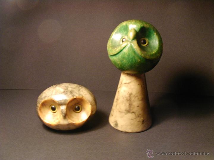 Vintage: 2 buhos de Alabastro. Decoraci&oacute;n. Buho