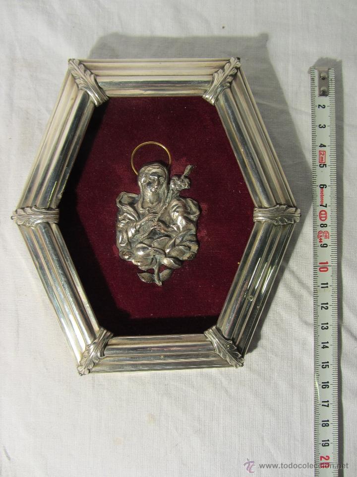 Vintage: MARCO DE PLATA CON IMAGEN DE VIRGEN PLATEADA - Foto 1