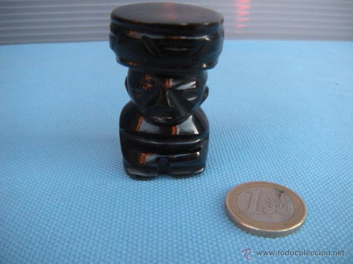 Vintage: FIGURA TALLADA EN OBSIDIANA. DIOS INDIO - Foto 2