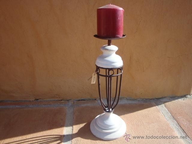 Vintage: Portavela de hierro y madera decapada - Foto 2