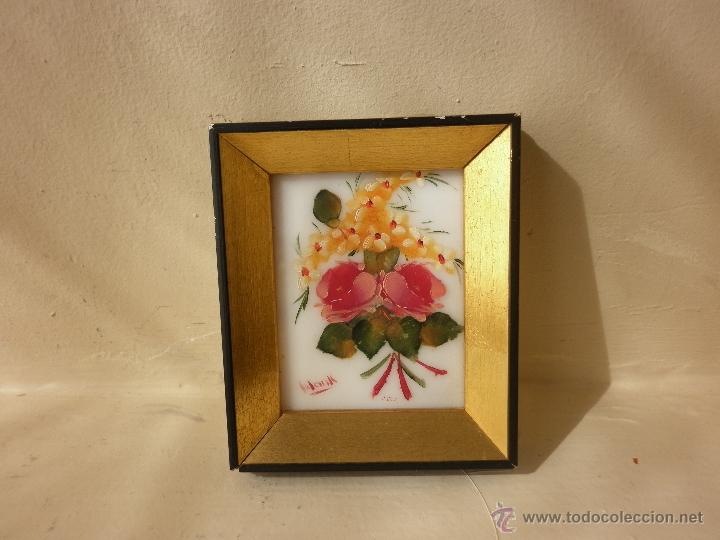 Vintage: PEQUE&Ntilde;O CUADRO DE FLORES PINTADO SOBRE PL&Aacute;STICO A&Ntilde;OS 60