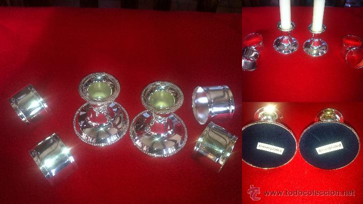 Vintage: 2 CANDELABROS Y 4 SERVILLETEROS SILVER PLATED  NUEVOS EN SU CAJA