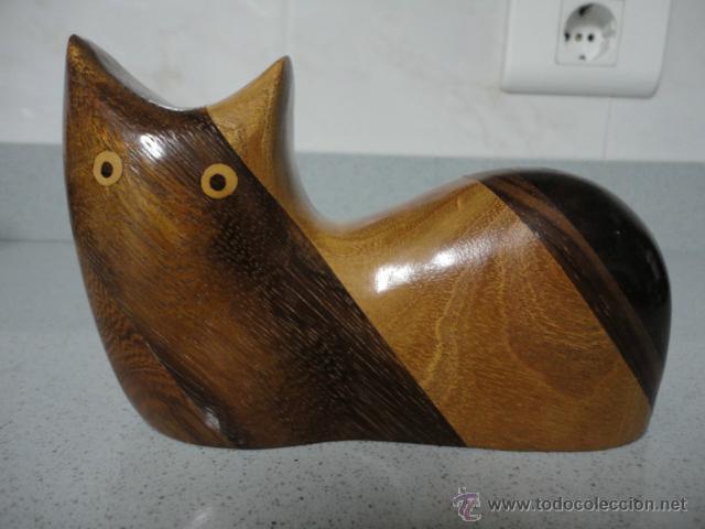 Vintage: figura de madera gato 15 x 10 cm