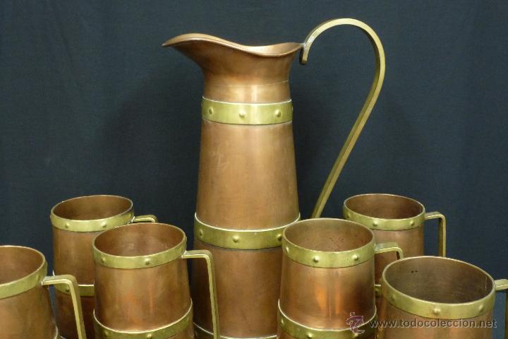 Vintage: JUEGO DE 7 PIEZAS PARA CERVEZA , COBRE Y LATON