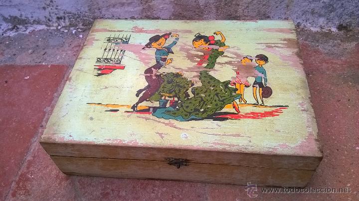 Vintage: CAJA JOYERO MADERA ANTIGUA CON ESPEJO ANCHO 24 LARGO18