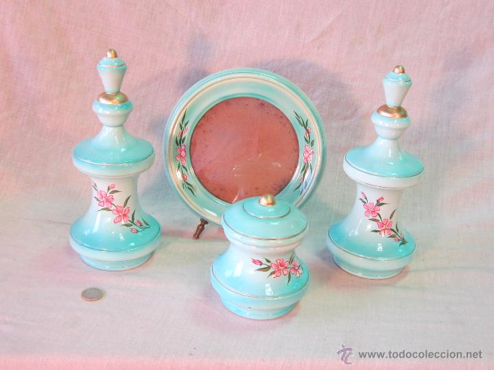 Vintage: JUEGO DE TOCADOR EN MADERA PINTADA A MANO - Foto 1