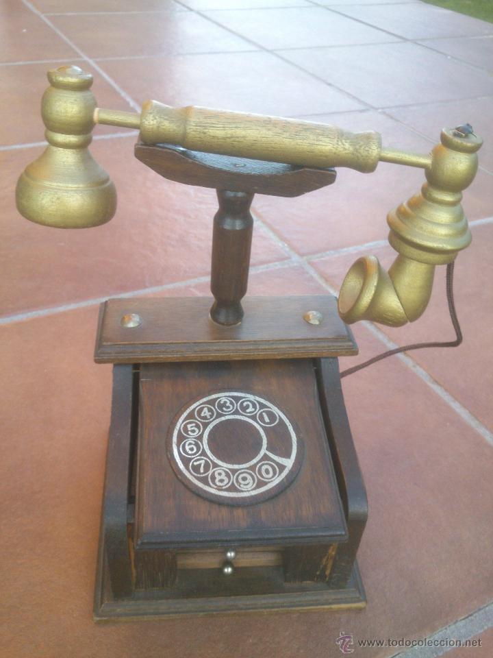 Vintage: TELEFONO EN MADERA PARA CONJUNTO DE POSAVASOS - Foto 2
