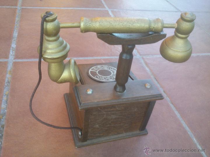 Vintage: TELEFONO EN MADERA PARA CONJUNTO DE POSAVASOS - Foto 3