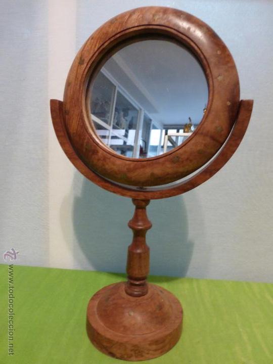 Vintage: FABULOSO ESPEJO DE SOBREMESA EN MADERA MACIZA - CON INCRUSTACIONES DORADAS Y DIRECCIONABLE
