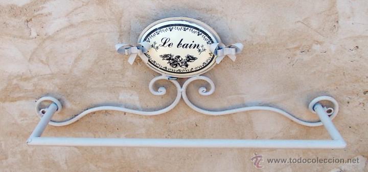 Vintage: toallero de hierro con detalle de ceramica le bain , vintage