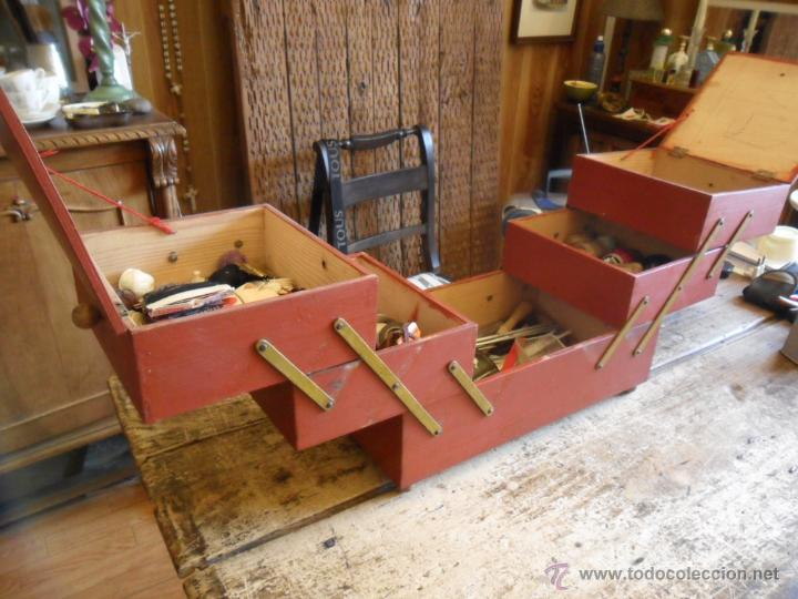 Vintage: COSTURERO DE MADERA CON VARIOS COMPARTIMENTOS ANTIGUO - Foto 6