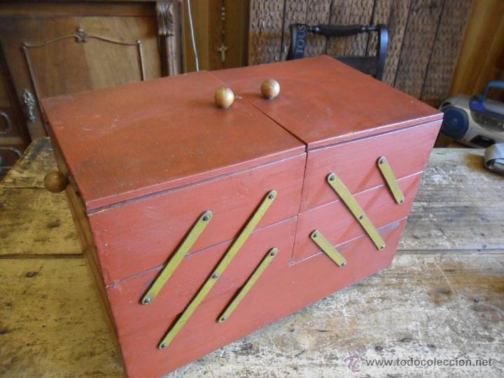 Vintage: COSTURERO DE MADERA CON VARIOS COMPARTIMENTOS ANTIGUO - Foto 10