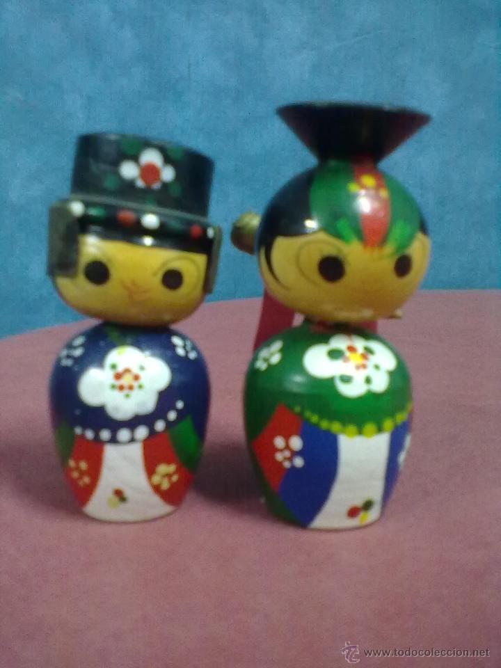 Vintage: PAREJA VINTAGE FIGURAS MADERA POLICROMADA JAPAN