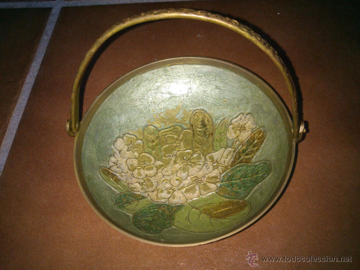 Vintage: DECORATIVO CESTILLO EN BRONCE PINTADO - Foto 1