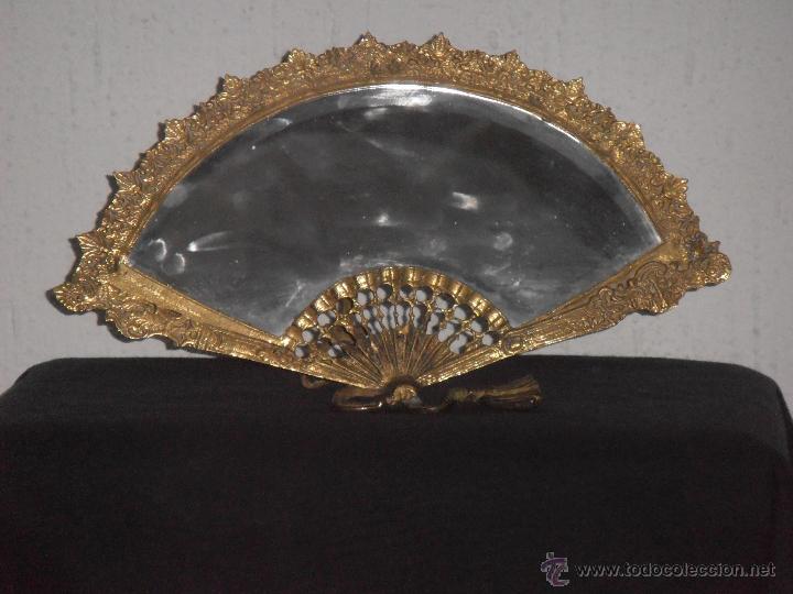 Vintage: ABANICO DE BRONCE, LATON CON ESPEJO BISELADO - Foto 2