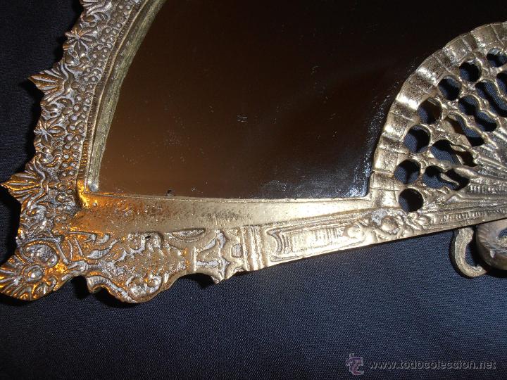 Vintage: ABANICO DE BRONCE, LATON CON ESPEJO BISELADO - Foto 4