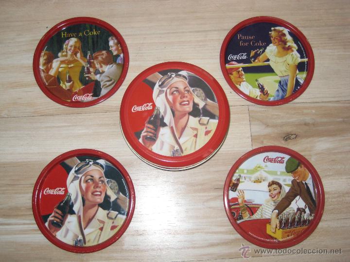 Vintage: POSAVASOS KIT 4 UNIDADES CON CAJA DE COCA COLA DE METAL TODO