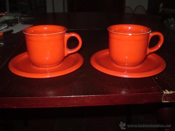 Vintage: PAREJA DE TAZAS DE DESAYUNO DE GRES CON SUS PLATOS - Foto 1