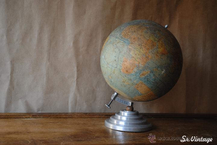 Vintage: Globo terrestre bola del mundo franc&eacute;s de GRAN TAMA&Ntilde;O yeso