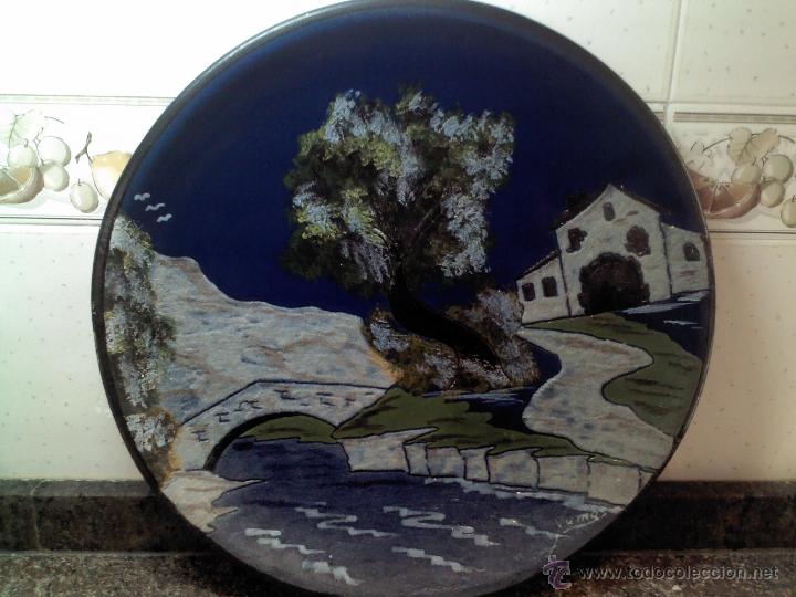 Vintage: PRECIOSO PLATO DE BARRO ESMALTADO. DIAMETRO 39cm