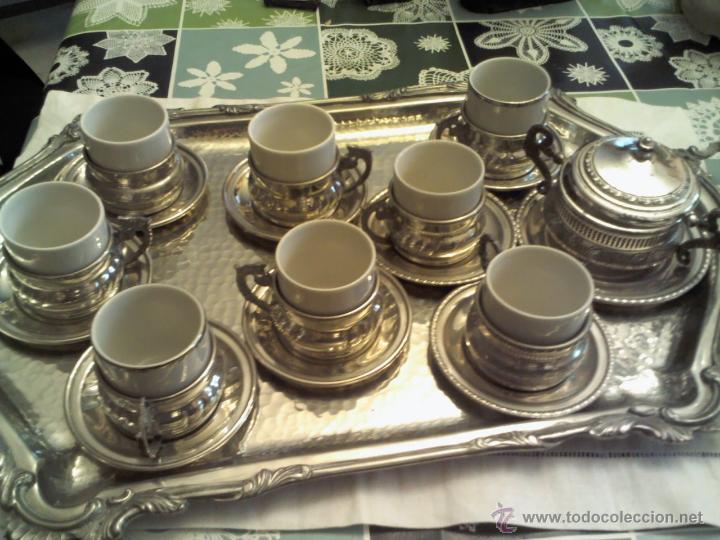 Vintage: BANDEJA Y JUEGO DE CAF&Eacute; 8 TAZAS Y AZUCARERO (PELTRO 95%)