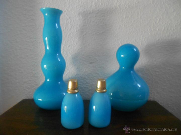 Vintage: preciosas piezas en opalina florero algodonera y frascos - Foto 1