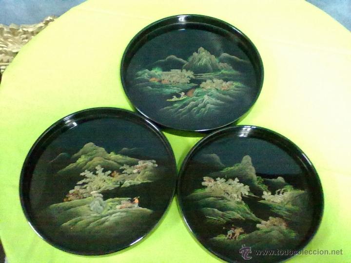 Vintage: TRES BANDEJAS REDONDAS LACA ORIENTAL