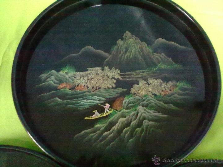Vintage: TRES BANDEJAS REDONDAS LACA ORIENTAL - Foto 2
