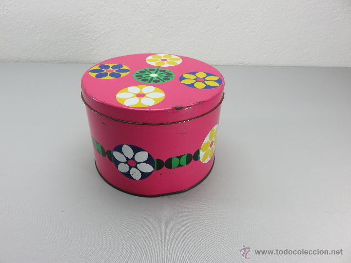 Vintage: lata rosa con dibujos geom&eacute;tricos - Foto 1