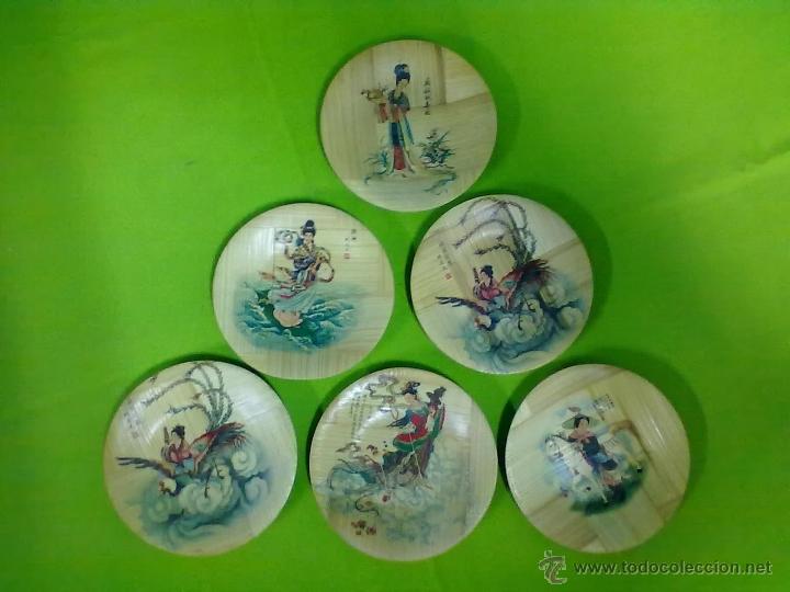 Vintage: 6 PLATILLOS POSAVASOS BAMBU - Foto 1