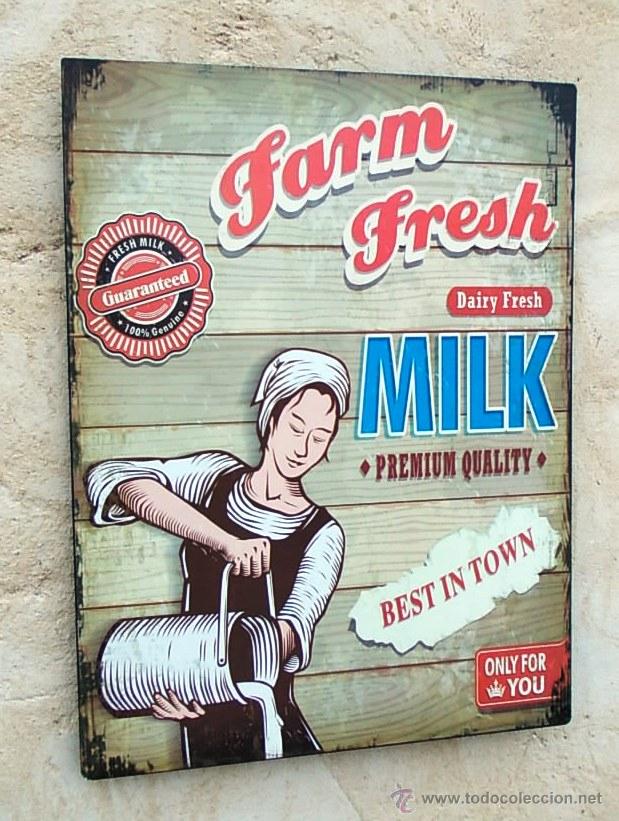 Vintage: CARTEL DE CHAPA SE&Ntilde;ORA CON LECHERA, PREMIO A LA CALIDAD ,, CHAP365
