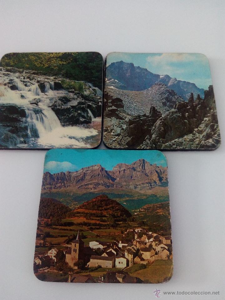 Vintage: tres posavasos vintage con paisaje de monta&ntilde;a. A&ntilde;os 60-70 s.XX Valle del Tena Tramacastilla