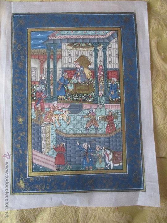 Vintage: PRECIOSA TELA INDIA PINTADA A MANO CON ESCENAS PALACIEGAS