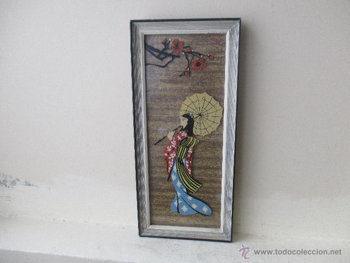 Vintage: PINTURA SOBRE CRISTAL VINTAGE DE JAPONESA DE LOS A&Ntilde;OS 60